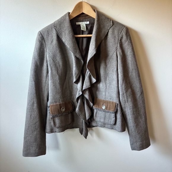 CAbi Jackets & Blazers - CAbi Brown Ruffled Wool Blazer